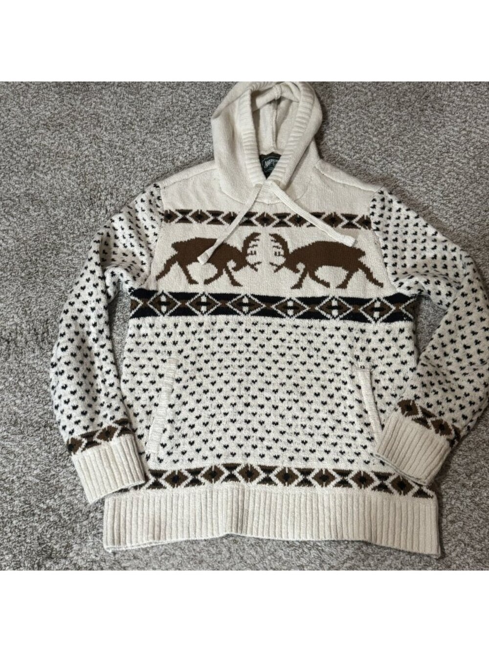 American Eagle Outfitters Hooded Sweater Pullover Men's M Reindeer Fair Isle